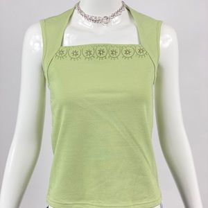 Vtg 90s green grunge embroidery blouse